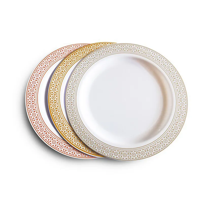 7.5/10.25 inch Disposable plate Food grade PS hard plastic party gold border silver border plate