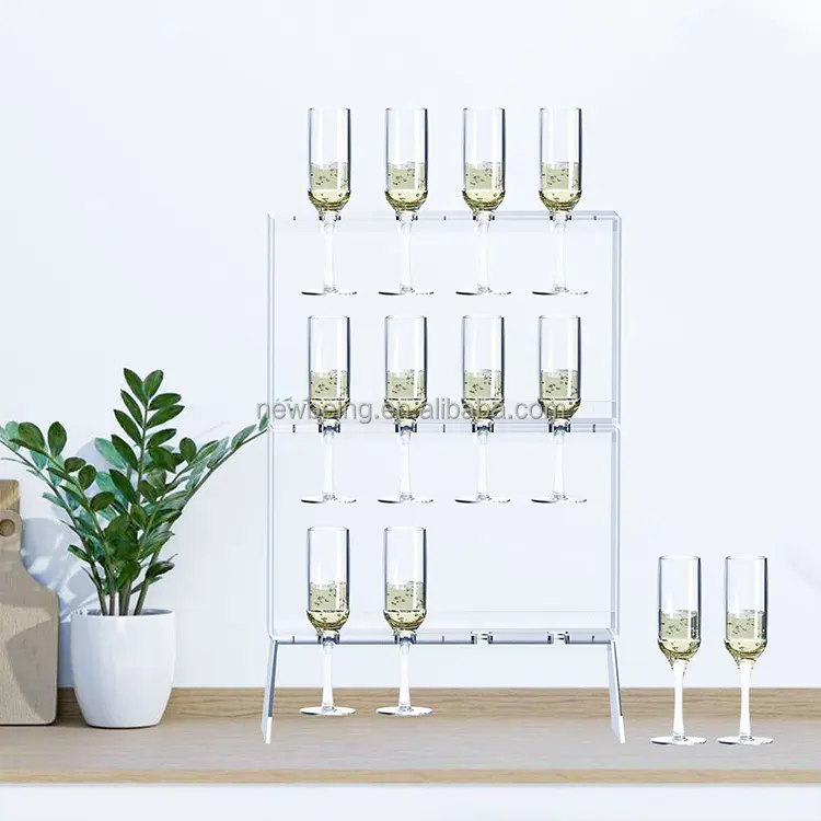 3-Tier Champagner Wand halter Ständer für Party, Massiv Acryl Weinglas Rack Boden stehend, 12 Glaswaren Wand halterung Stemware Han