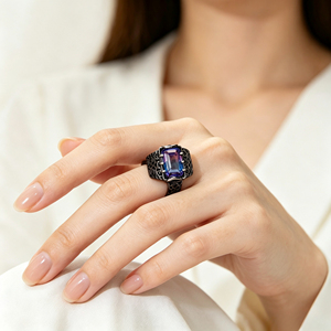Anello Rettangolare Arcobaleno per Donne, Anello da Dito Vintage alla Moda - Product Image 2
