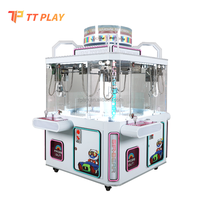 Machine de jeu d'arcade Crane Machine en métal et plastique, 4 joueurs, blanche, pour enfants, avec mini-jouets en peluche de 10 cm, cadeau, paiement mobile par code QR, version anglaise