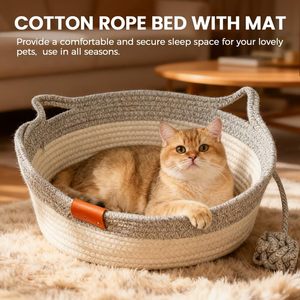 Nueva cuerda de algodón tejida Cama de Gato cojín cuerda de algodón tejida perros pequeños y cachorros cama de dormir Linda cama para mascotas para gatos de interior sofá - Product Image 2