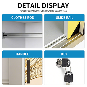 Armoire en acier à prix abordable avec tringle de suspension et <span class=keywords><strong>miroir</strong></span>, 2 portes coulissantes, meuble de rangement pour vêtements, démontable, Lemari Pakaian - Product Image 4