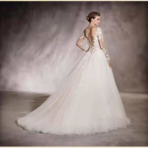 Wedding Dress Long Sleeve A-Line Tulle <b>Lace</b> Sweetheart Neckline Princess Tutu Skirt With Train Pure <b>White</b> Ivory - Product Image 3
