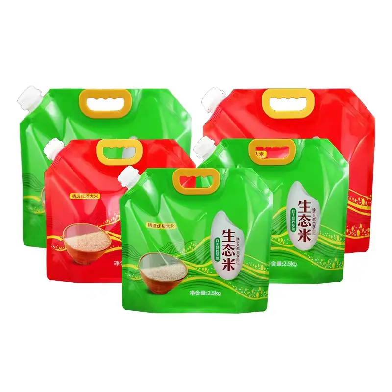 Custom Transparent Stand Up Bags Clear Rice Packaging Spout Pouch Water Food Rice Packing Bag with Plastic Handle