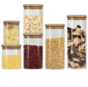 Toples penyimpan kaca dengan tutup bambu, toples penyimpanan makanan bening untuk kue Pasta tepung nasi teh biji kopi - Product Image 1
