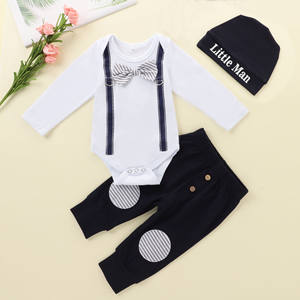 Ensembles de 3 pièces, pantalon brodé avec cravate, vêtements pour bébés garçons nouveau-nés, mode Little Man - Product Image 1
