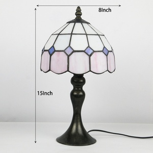 LongHuiJing Stained Glass Lamp Home <b>Table</b> Lamps Tiffany Desk Light Green Blue Plaid Minimalist Living Bedroom 8 Inch Lights - Product Image 5