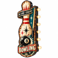 Enseigne LED vintage de bowling et billard 8 boules, enseigne métallique LED, art mural rétro sportif pour salle de jeux, bar, pub, man cave, décoration intérieure