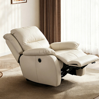 Elektrischer Relaxsessel 225 Grad Drehbar 30 Grad Schaukelbewegung Echtes Leder Elektrisch Verstellbares Einzelsofa mit USB für Wohnzimmer
