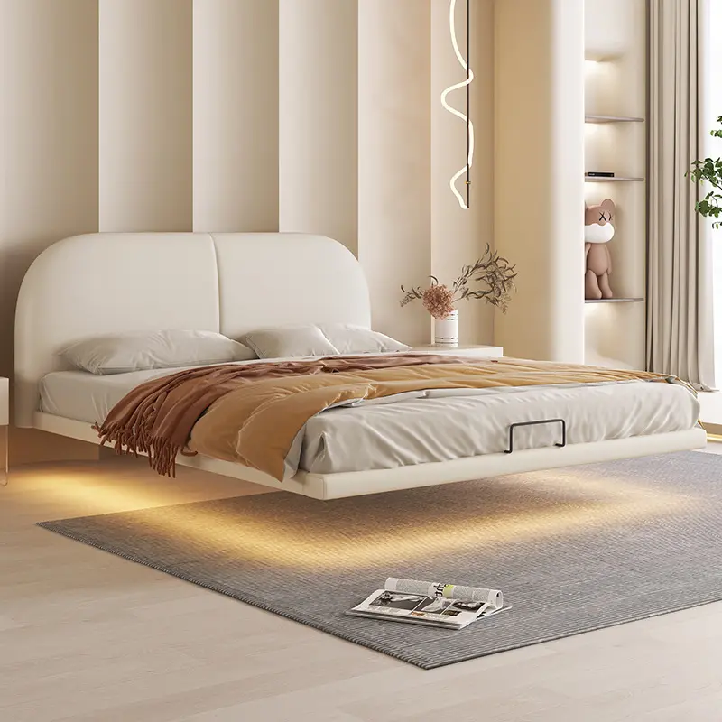 Luxury Premium Bedroom Furniture Hotel mattress wooden sleep bed frame base with light headboard