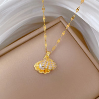 Collier Pendentif Coquillage en Acier Inoxydable Plaqué Or 18K PVD Anti-ternissement avec Perles et Zircons pour Femme - Vente en Gros