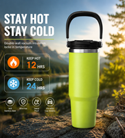 Gobelet isotherme personnalisé en acier inoxydable de 30 oz à double paroi avec poignée de transport, sans BPA, pour boissons chaudes/froides, maintien au chaud/froid 12-24h, design moderne et luxueux