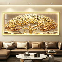 Peinture murale LED abstraite en forme d'arbre doré, style nature morte, vente en gros, décoration intérieure pratique, peinture en porcelaine de cristal LED avec télécommande