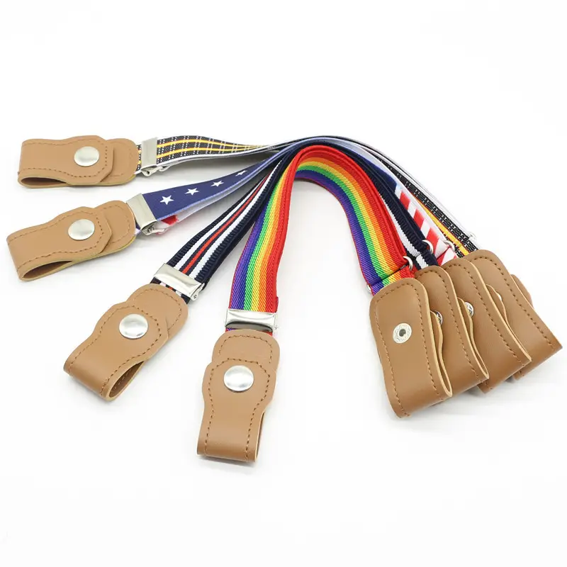 Fashion design no buckle elastic stretch nylon belt for children kids