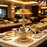 Chauffe-Plat Commercial en Acier Inoxydable 8L Doré pour Hôtels, Ensemble Buffet avec Couvercle Suspendu pour Mariages et Traiteurs