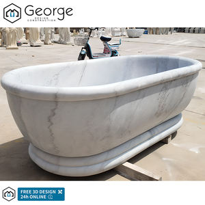 Europäischer Stil Moderne Einbau-Innenbadewanne aus Naturstein Geschnitzte Eckbadewanne aus Weißem Marmor mit Luftmassage - Product Image 2