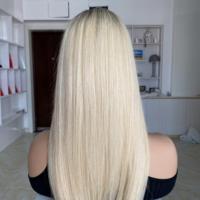 Prêt à expédier SBT18-60 blond cendré européen Remy cheveux avant de lacet perruques 100% cheveux humains vierges dentelle transparente longueur moyenne