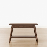 Table console de salon en bois massif finition noyer foncé avec pieds bobine et tiroir, style moderne
