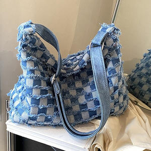 2025 nouveau sac en toile à carreaux femmes mode décontractée grande capacité sac à bandoulière Denim sac à bandoulière - Product Image 2