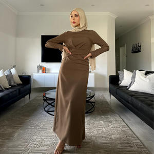 2025 Set gaun Maxi Muslim gaya bungkus warna-warni untuk wanita dengan Hijab pakaian Islami tradisional dengan detail tertutup - Product Image 4