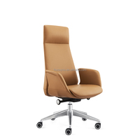 Chaise de direction en cuir PU moderne à dossier haut en mousse moulée Chaise de bureau ergonomique pivotante avec appui-tête pour patron