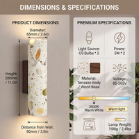 Lámpara de Pared Moderna para Interiores, LED G9, Cilindro de Terrazo con Base de Madera Sólida, Iluminación Arriba/Abajo para Villa, Dormitorio, Sala de Estar