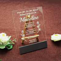 Invitación personalizada de acrílico transparente LED con texto grabado y seis efectos de iluminación diferentes para Bodas de moda