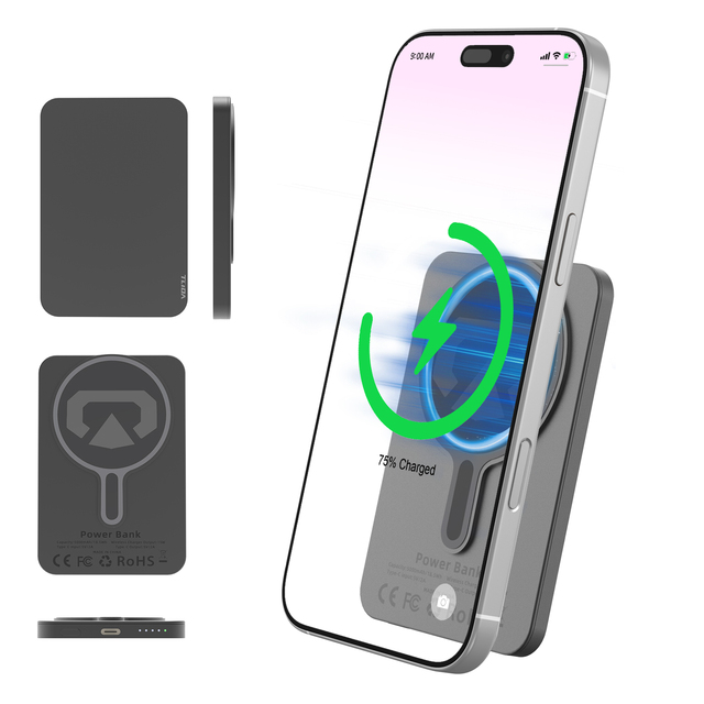 TLIDA Ultra Slim High Capacity 22.5W Wired Fast Charging 5000mAh Magnetic Support 15W Max Wireless Portable Power Bank
