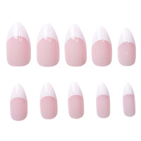 Faux Ongles Français Réutilisables Mignons en Gros, Rouge Moyen Amande Blanc, Design Carré Personnalisé en ABS pour Usage Quotidien, Cadeaux DIY pour Filles