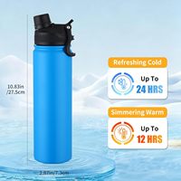 Bouteille d'eau isotherme en acier inoxydable 24 oz avec couvercle 2-en-1 à paille et ouverture rapide, sans BPA, anti-fuite, garde au froid 24h, pour voyage, gym, école
