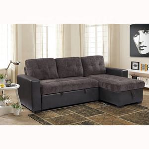 Dongguan Multicolor Modern Design Stof Kussen Tweezitter Met Uitklapbaar Bed + Chaise Slaapbank Hoge Kwaliteit Woonkamer Sofa Sets - Product Image 1