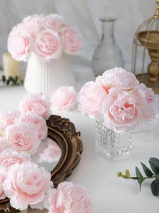 Têtes de fleurs de pivoine artificielles <span class=keywords><strong>rose</strong></span> pâle, aspect soyeux, fleurs artificielles adaptées pour la décoration de mariage, de fête, de gâteau, de salon, de table - Product Image 6