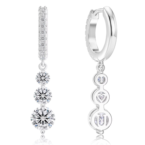 3-Stone Moissanite Drop Hoop Women Gifts 1.8/2/2.8CTTW D Color VVS Moissanite Diamond 14K Gold Plated Drop Earrings for <b>Wife</b> Mom - Product Image 1
