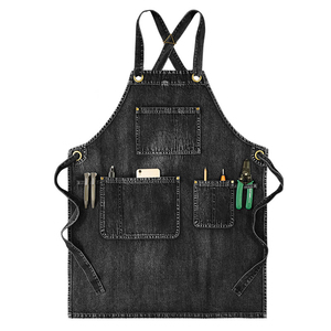 Grembiule in denim di cotone lavabile alla moda con cinghie intrecciate regolabili incrociate, anti-macchia, per giardinaggio, estetica e uso domestico, da donna - Product Image 6