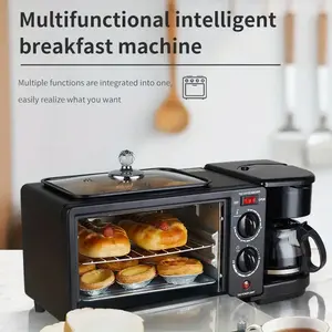 Máquina de café da manhã três em um com plugue padrão da UE, que pode fazer café, fritar bife e fritar asas de frango ao mesmo tempo