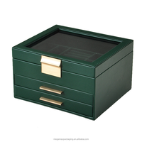 Boîte de rangement pour bijoux en cuir de verre PU de luxe, bague, boucles d'oreilles, bracelet, montre, collier, boîte organisateur de bijoux de voyage en velours, emballage