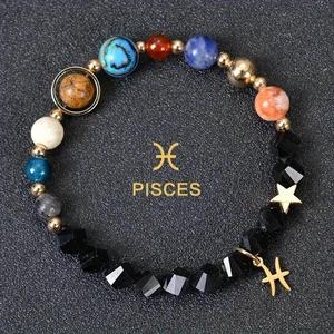 Pulsera <span class=keywords><strong>de</strong></span> Piedras Naturales del Sistema Solar con 8 Planetas y Dije <span class=keywords><strong>de</strong></span> <span class=keywords><strong>Signo</strong></span> Zodiacal Dorado, Joyería del Universo Galáctico, Regalo <span class=keywords><strong>de</strong></span> Horóscopo - Product Image 2