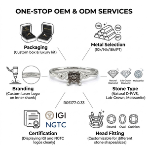 Bague de fiançailles semi-montée sur mesure en or blanc 18 carats à quatre griffes, avec bande torsadée et panier de diamants latéraux, certifiée IGI, pour mariage, OEM - Product Image 5
