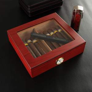 Humidor portátil de madera de cedro para cigarros con higrómetro y humidificador para almacenar cigarros, acabado en laca negra. - Product Image 5