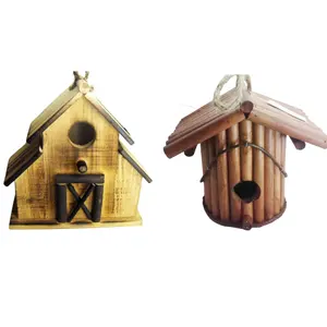 Wood Bee Bird Nest Solid Wooden House Decoration Garden Outdoor Bird's Nest Villa Style Garden Pendant Bird Feeder Natural FSC