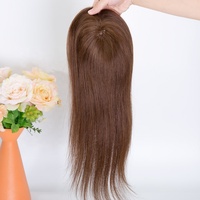 Toupet de cheveux humains européens Remy, entièrement noué à la main, base en soie, partie supérieure de cheveux, couleur brune, cheveux humains vierges, topper de cheveux humains PST-19