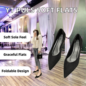 รองเท้าบัลเล่ต์พับได้ YT Puls คุณภาพสูง น้ำหนักเบา ระบายอากาศได้ดี เหมาะสำหรับฤดูร้อนและฤดูใบไม้ผลิ พื้นรองเท้า PU นุ่ม สีดำ สำหรับผู้หญิง เหมาะสำหรับงานแต่งงานและงานปาร์ตี้ - Product Image 2