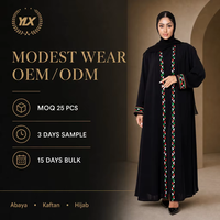 Abaya personnalisée pour femmes, noire, ouverte sur le devant, broderie drapeau rouge, blanc, vert, manches longues, robe musulmane, fabrication OEM
