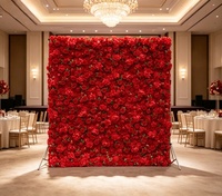 Mur de fleurs artificielles rouges 3D personnalisé, enroulable, avec base en tissu à feuilles vertes, écologique, pour décorations murales de mariage et de maison