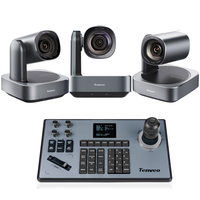 3 Cámaras PTZ 4K 12X NDI POE con IA y Seguimiento Automático VL12U y un Controlador de Joystick IP KB200 para Videoconferencias y Transmisiones en Vivo