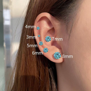 Pendientes de titanio con circonita 5A, engaste de púas, redondos, para reemplazo de piercing en labio/lengua - Product Image 4