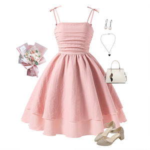 OEM-Fabrik Maßgeschneidertes Rosa Kleid für Mädchen 5-8 Jahre, Bauschig Gesmokt Elegant Trendiges Staubiges Rosa Schwarz-Rosa - Product Image 1