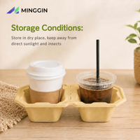 Support à boissons anti-déversement en pulpe de bambou perforée, résistant à la compression, vente en gros, lot de 2, porte-gobelets biodégradable pour tasses
