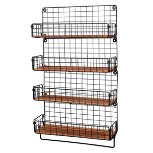 Portaspezie a 4 Ripiani in Filo Metallico <span class=keywords><strong>Nero</strong></span> da Parete Pieghevole Organizzatore per Bottiglie di Condimenti con Appendiabiti - Product Image 4