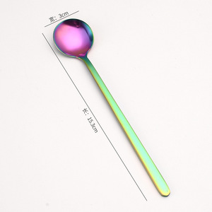 Cuillères en acier inoxydable à long manche, couleur arc-en-ciel, 15 cm, qualité alimentaire, écologiques, sans BPA, lavables au lave-vaisselle, réutilisables, ensemble de vaisselle - Product Image 1